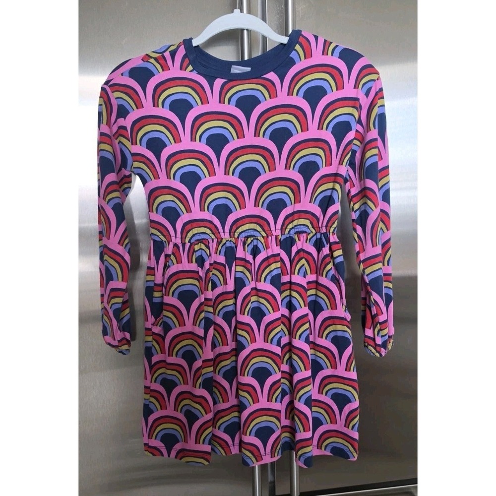 Hanna Andersson Rainbow Playground Dress Long Sleeve Pockets Back To School SZ 8